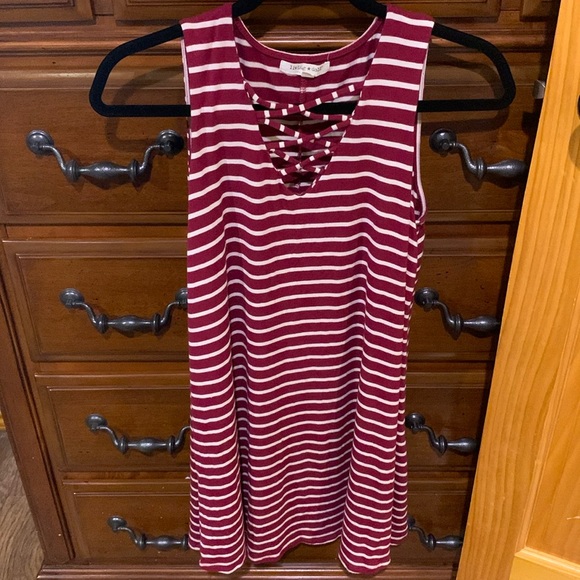 Living doll maroon and white striped dress with criss cross feature in front - Picture 1 of 3